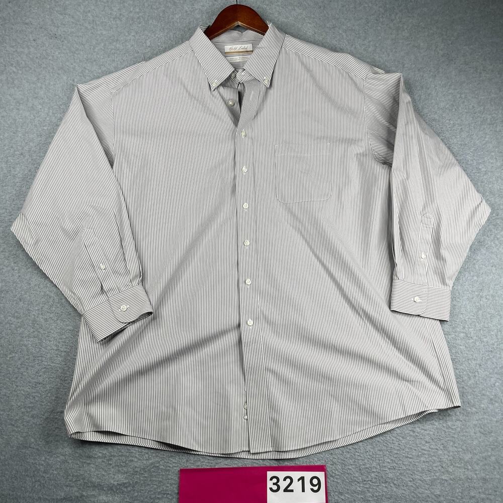Roundtree Gold Label Non Iron Shirt Button Up Long Sleeve Mens 18 Gray Striped
